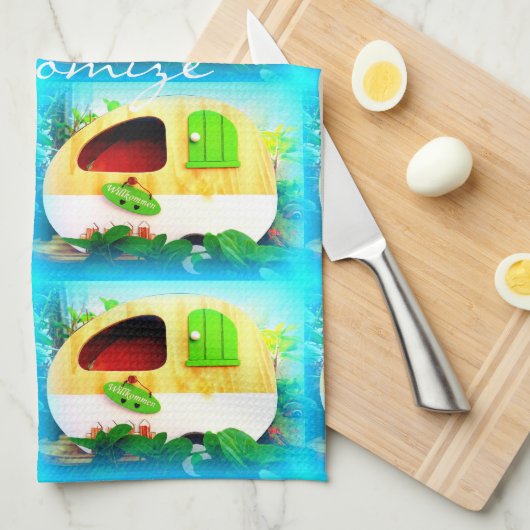 klein huis met gypsy caravan theedoek (Quarter Fold)