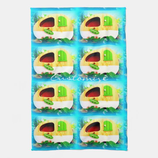 klein huis met gypsy caravan theedoek (Verticaal)