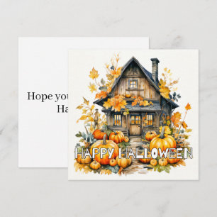 Klein huisje in de herfst Halloween Kaart