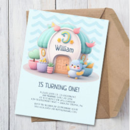 Klein huisje met draak Jongens Baby Verjaardag Uitnodiging Briefkaart