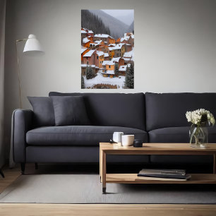 Klein Italiaans dorp in de berg AI Art. Poster