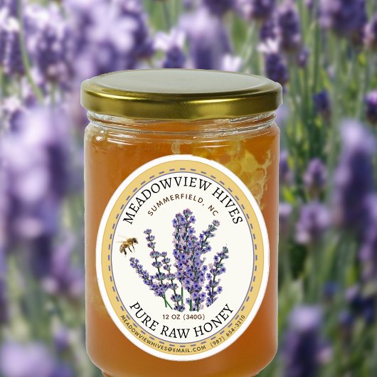 Klein Jar Ovaal Lavendel Honing Label met Bee