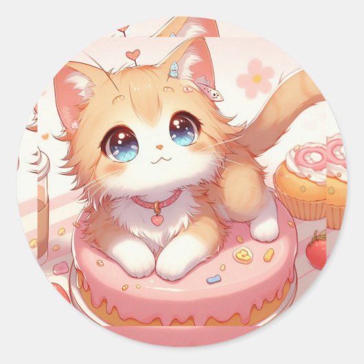 Klein Kat Ronde Sticker (Voorkant)