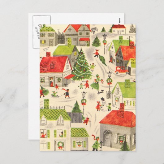 Klein kerstdorp feestdagenkaart (Voorkant / Achterkant)