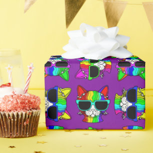 KLEIN kleurrijke wolregenboogkatten op Paars Cadeaupapier