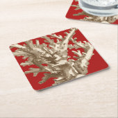 Klein koraal in rood vierkante kartonnen onderzetter (Schuin)