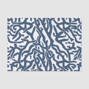 Klein koraalrif patroon Nautical Navy Blue White Tissuepapier