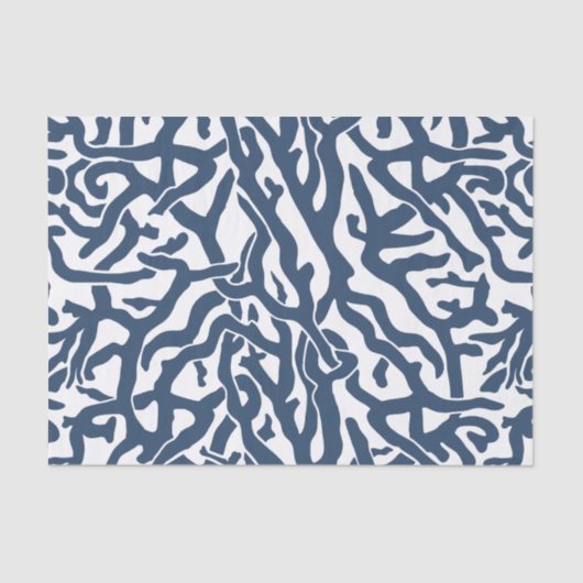 Klein koraalrif patroon Nautical Navy Blue White Tissuepapier (Voorkant)