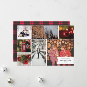 Klein lint multi foto Kerstmis rood ruitjespatroon Feestdagenkaart