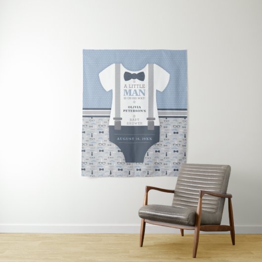 Klein Man Baby shower Achtergrond, Navy, Grijs Wandkleed (In situ)