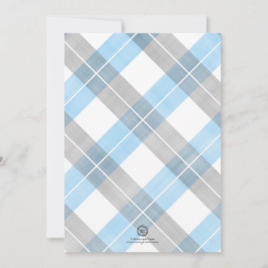 Klein man baby shower uitnodiging jongen plaid bla (Achterkant)