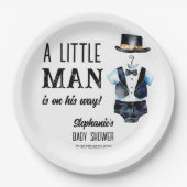 Klein man baby shower zwarte smoking monogrammed papieren bordje (Voorkant)