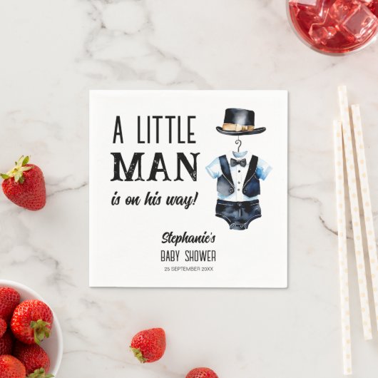 Klein man baby shower zwarte smoking monogrammed servet (Insitu)