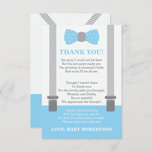 Klein Man bedankje, baby blauw, grijs Bedankkaart (Voorkant / Achterkant)