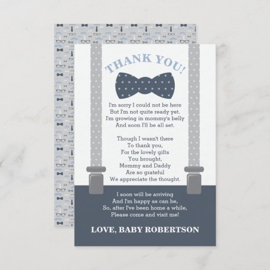 Klein Man bedankje, blauw, grijs Bedankkaart (Voorkant / Achterkant)