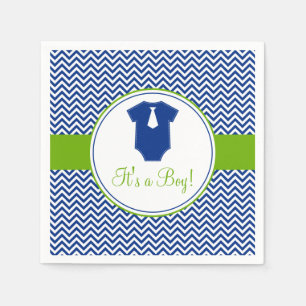 Klein Man Chevron Blauw Groen Baby shower Servetten