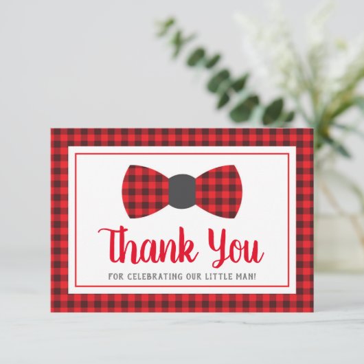 Klein Man Dank u kaart, Bow Stropdas, Buffel Plaid Kaart (Staand voorkant)