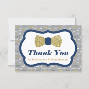 Klein Man Dank u kaart, Navy, Faux Glitter Bedankkaart
