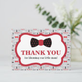 Klein Man Dank u kaart, rood, zwart, boog Stropdas Bedankkaart (Staand voorkant)