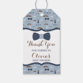 Klein Man Dank u Label, blauw, bruin, boog Stropda Cadeaulabel (Voorkant)