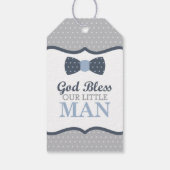 Klein Man Dank u Label, blauw, grijs, doop Cadeaulabel (Achterkant)