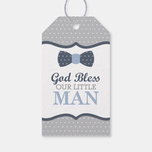 Klein Man Dank u Label, blauw, grijs, doop Cadeaulabel (Achterkant)