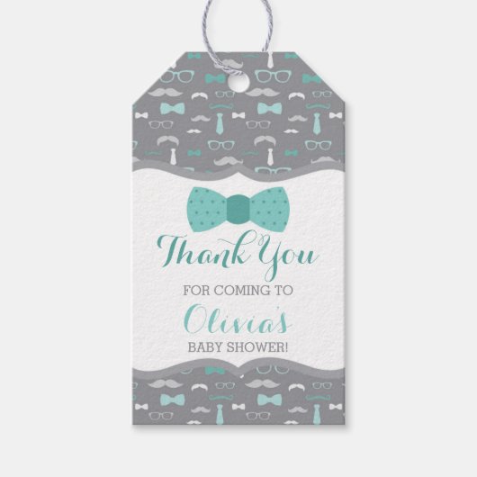 Klein Man Dank u Label, Blauwgroen, grijs, boog St Cadeaulabel (Voorkant)