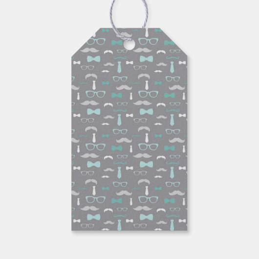 Klein Man Dank u Label, Blauwgroen, grijs, boog St Cadeaulabel (Achterkant)