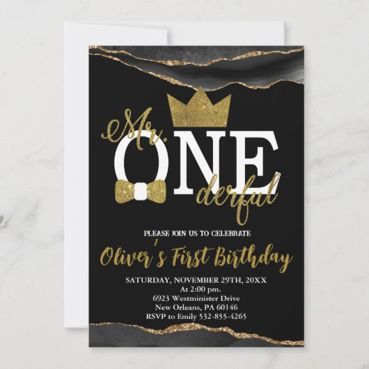 Klein Man, Mr One-derful Birthday, Zwart & Goud Kaart (Voorkant)