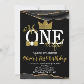 Klein Man, Mr One-derful Birthday, Zwart & Goud Kaart