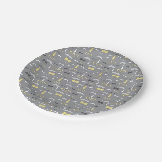 Klein Man papier Bord, geel, grijs Papieren Bordje (Gekanteld)