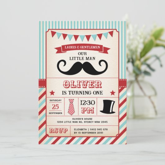 klein Man snor 1e verjaardagsjongen Kaart (Staand voorkant)