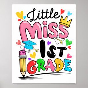 Klein meisje 1e leerjaar schattig naar school poster