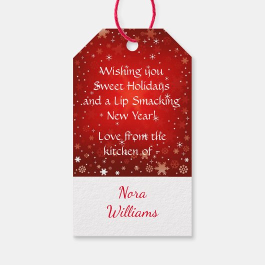 Klein meisje bakken kerstkoekjes cadeaulabel (Achterkant)