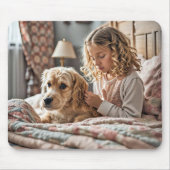 Klein meisje bidden met hond muismat (Voorkant)