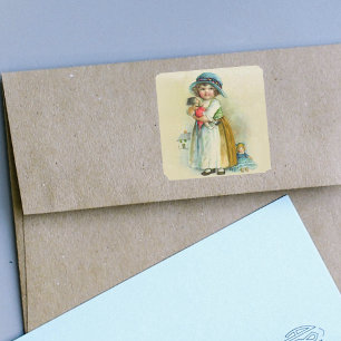  klein meisje Chubby Cheeks Pet Dolls Vierkante Sticker