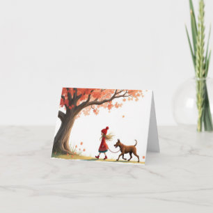 Klein meisje dat haar grote hond uitlaat kaart