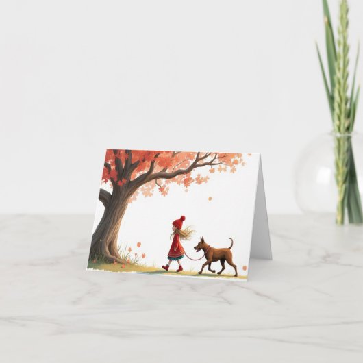 Klein meisje dat haar grote hond uitlaat kaart (Voorkant)