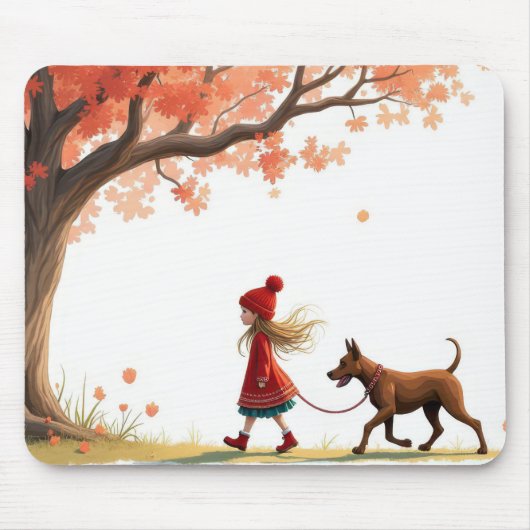 Klein meisje dat haar grote hond uitlaat muismat (Voorkant)