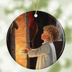  klein meisje door Fireplace Kerstmis Keramisch Ornament
