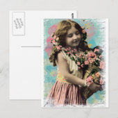  klein meisje en bloemen briefkaart (Voorkant / Achterkant)