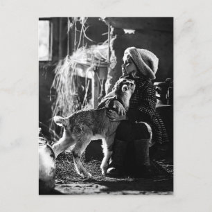 Klein meisje en geit briefkaart