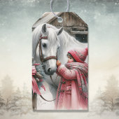 Klein meisje en haar paard: rustieke kerst cadeaulabel