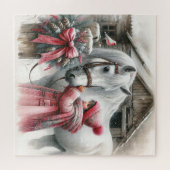 Klein meisje en haar paard: rustieke kerst legpuzzel (Horizontaal)