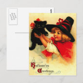 klein meisje en haar zwarte kat briefkaart (Voorkant / Achterkant)