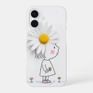 Klein meisje en witte daisy iPhone 16 hoesje