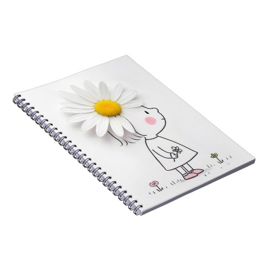 Klein meisje en witte margriet op haar hoofd notitieboek (Rechterzijde)