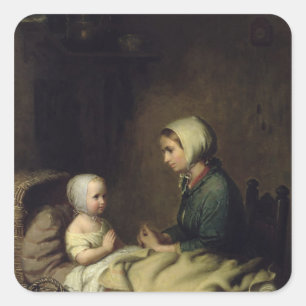 Klein meisje Gezegde haar gebeden in bed Vierkante Sticker