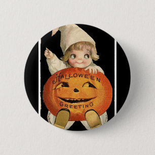 Klein Meisje Grote Halloween Pompoen Ronde Button 5,7 Cm