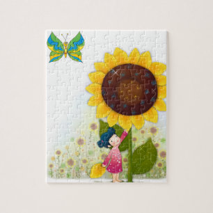 klein meisje grote zonnebloem puzzel